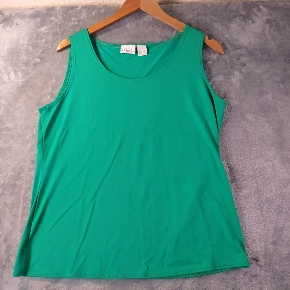Kim Rogers Women Tank Top L Green Made‎ in USA Stretch Basic Layering Casual